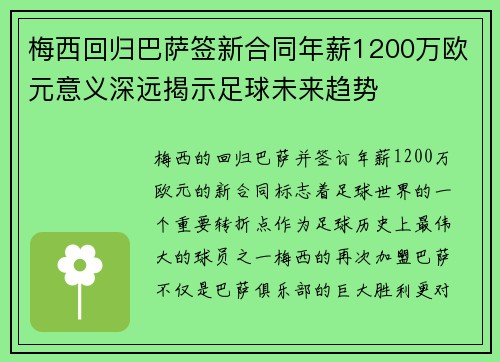 梅西回归巴萨签新合同年薪1200万欧元意义深远揭示足球未来趋势
