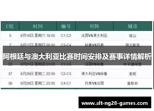 阿根廷与澳大利亚比赛时间安排及赛事详情解析